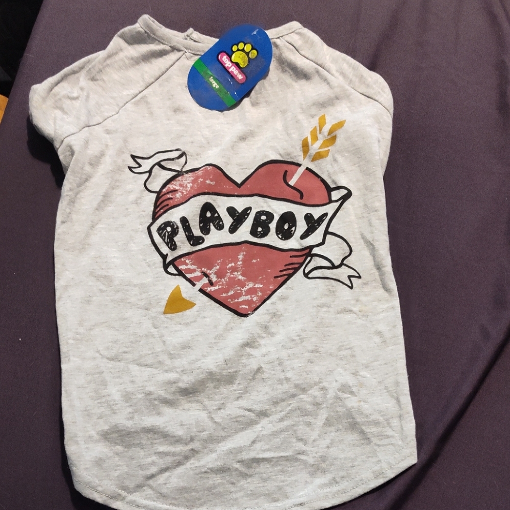 PLAYBOY Gray and Red Heart Dog Tee